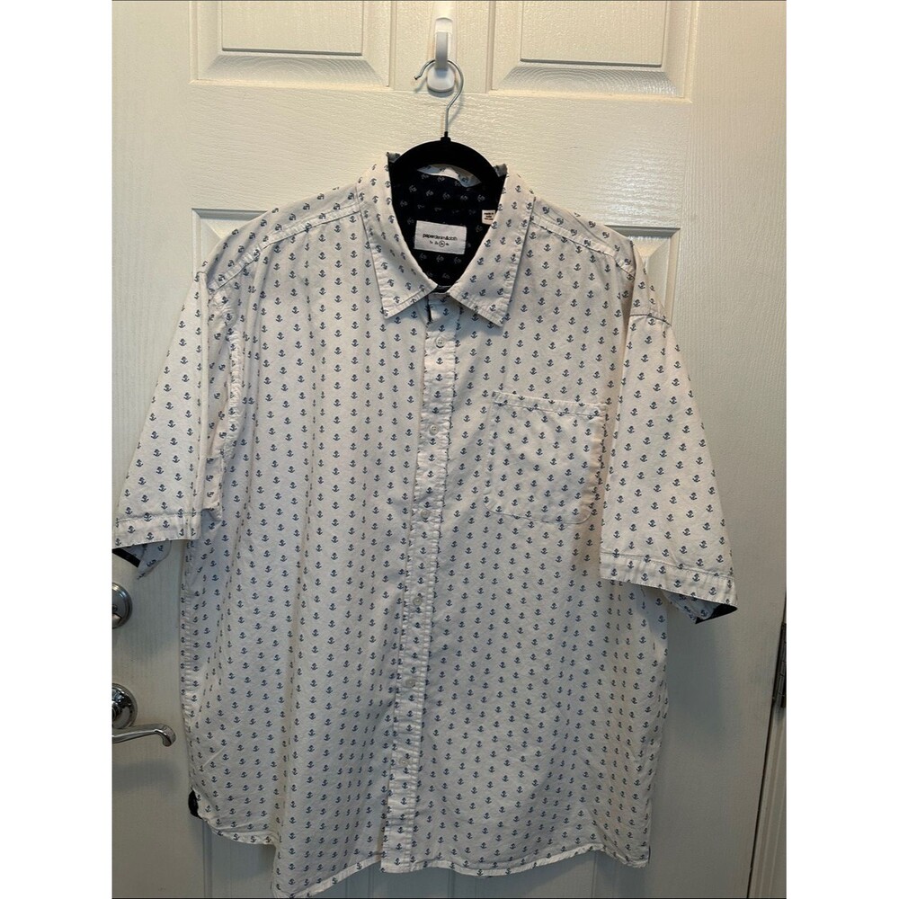 Paper Denim & Cloth 100% Cotton Short Sleeve Button-Down with Navy Anchors 3XL